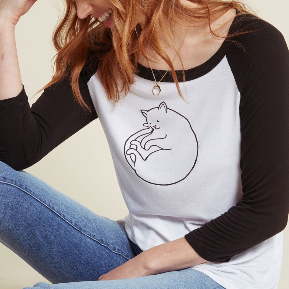 ModCloth Feline Sleepy Raglan Graphic Cat Tee